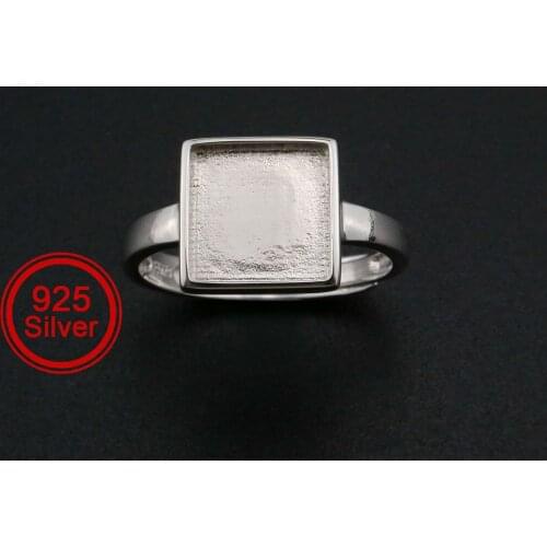 9MM Square Bezel Ring Settings Solid Back Breast Milk Resin 925 Sterling Silver DIY Adjustable Ring 1294223