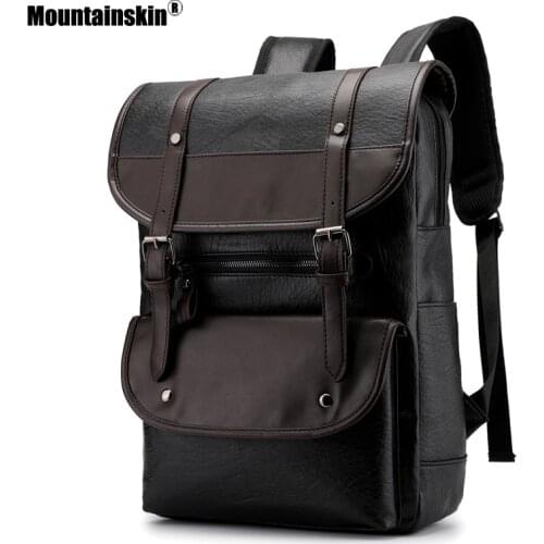 Mountainskin Patchwork PU Leather Backpack Male Female Fashion Casual School Bags Large Capacity Laptop Bags Travel Bags SQ006