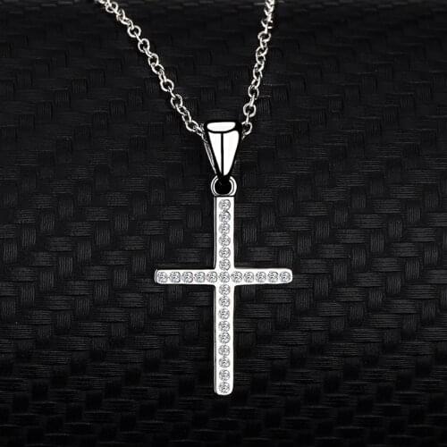 S925 Sterling Silver Micro Inlay Simplicity Cross Jewelry Pendant Christian Believers in jesus Classic Necklace for women