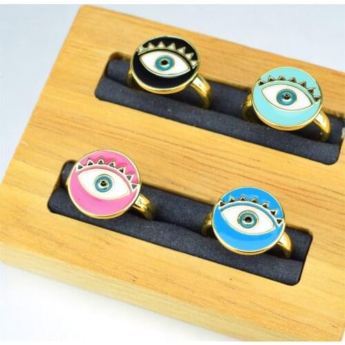 Turkish eye adjustable opening ring round enamel ring fashion wedding girl lover bagu femme classic ring jewelry