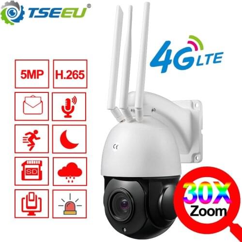 5MP 30xZoom Outdoor Metal Pan Tilt Sony Sensor Camhi App Waterproof Human Detection Street 4G Sim Card Surveillance Camera