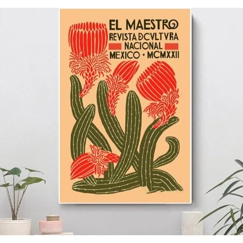 Vintage Poster Mexican Cactus Flowers and Prints Canvas Wall Art Painting Frameless Retro Home Decor Pictures Home Decor