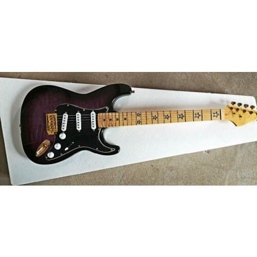 Top quality FDST-1088 transparent purple color solid body Quilted Maple Veneer gold hardware electric guitar , Free shipping