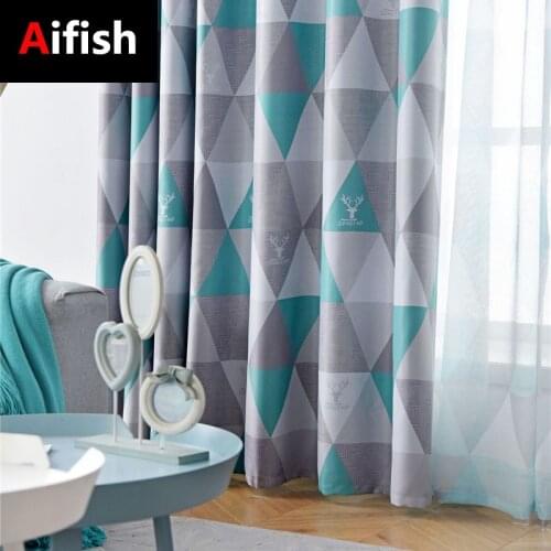 Nordic Modern Blackout Curtains Yellow Blue Geometric Stripe Printing Living Room Room Children Bedroom Curtain Cortinas TM059-4