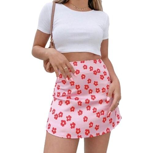 Women High Waisted Floral Print Mini Skirt A Line Short Skirt High Waist Satin Print Short Skirt Small Flower Skirt High Quality