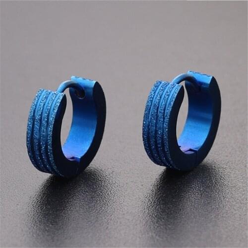 New Blue Silver Color Ear Clip For Women Men Stainless Steel high quality Cool Scrub Stud Earrings Piercings Fashion Jewelry