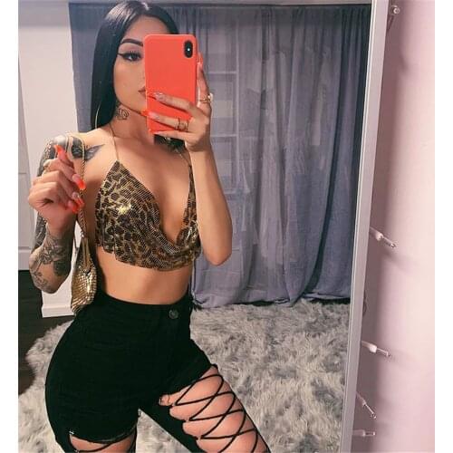 Sexy Metal Chain Snake Sequins Crop Top Women Snake Leopard Tops Backless Beach Nightclub Party Club Tank Top 2020 Summer new