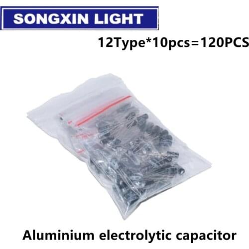 1set of 120pcs 12 values 0.22UF-470UF Aluminum electrolytic capacitor assortment kit set pack