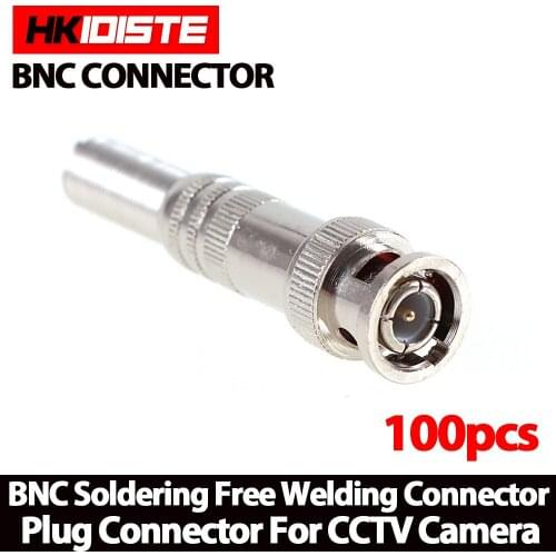 100pcs/lot BNC Male Connector for RG-59 Coaxical Cable, Brass End, Crimp, Cable Screwing, CCTV Camera BNC connector