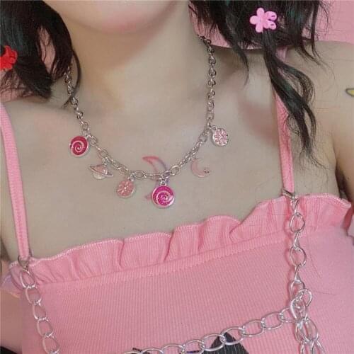 2021 Vintage Punk Cute Candy Pendant Necklaces for Women Simple Harajuku Y2K Necklace New Female Metal Chokers Necklace 90s Gift