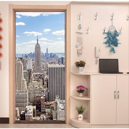 3D Door Decoration Stickers New York City 3D Landscape Stickers On the Door DIY Renew Wallpaper Waterproof Art Home Mural Poster