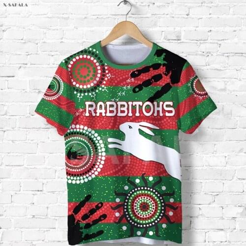 Rabbitohs Anzac Day Indigenous 3D Fashion All Over Printed Round Neck T-Shirt Men Women Harajuku Casual Tee