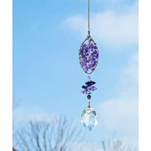 H&D Amethyst Suncatcher Healing Crystals Rainbow Maker Window Hanging Collection Rear View Mirror Car Charm Housewarming Gift