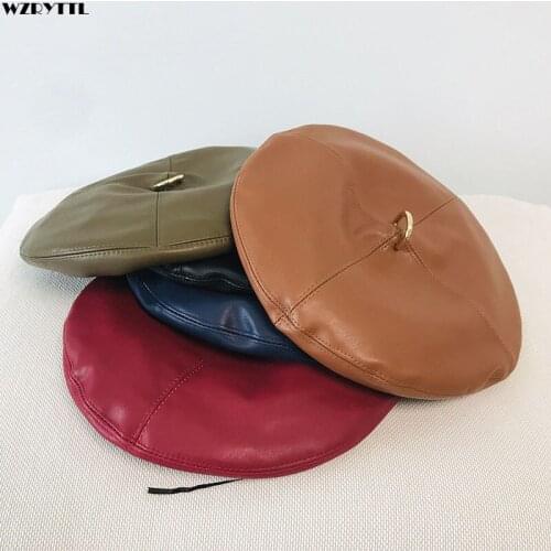 2019 New Women Beret at All Season Chic Pu Leather French Style Beret for Summer Winter Hat Girl Beret Beanies Cap 55-59cm