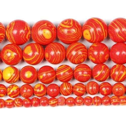 Natural Stone Beads Fuchsia Red Yellow Malachite Charm Round Loose Beads For Jewelry Making Needlework Bracelet Diy Strand4-12MM