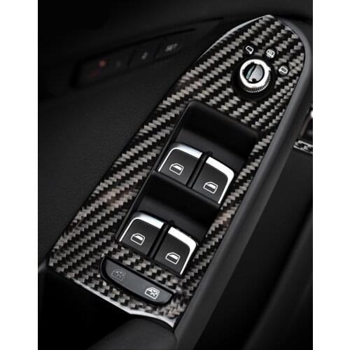 For Audi A4 B8 2009-2016 LHD RHD Carbon Fiber Window Lifter Control Frame Switch Armrest Panel Trim Car Interior Accessories