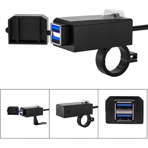 Dual USB Port 12V Waterproof Motorbike Motorcycle Handlebar Charger 5V 1A/2.4A Adapter Power Supply Socket for Phone Mobile