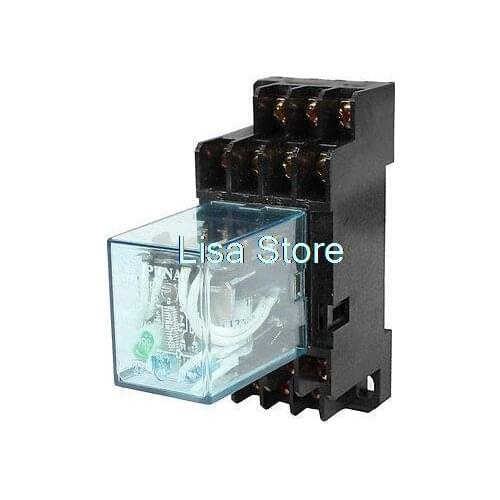 HH54P DIN Rail 12VDC Coil 4PDT 14P General Purpose Power Relay w DYF14A Base