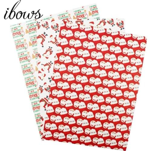 IBOWS 22CM*30CM Glitter Faux Leatther Fabric Sheet Santa Claus Reindeer Printed Fabric For Christmas Decoration Handmade Crafts