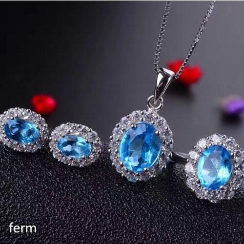 KJJEAXCMY exquisite jewelry 925 sterling silver inlaid natural Swiss Blue Topaz round jewelry ring for women