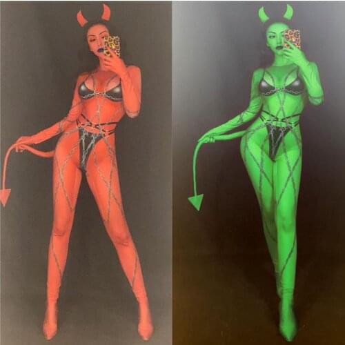 Nightclub Bar Jumpsuit Women Dance Costuems Halloween Cosplay Party Fake Meat Print One-Piece Costume Festival Outfit DQS4481