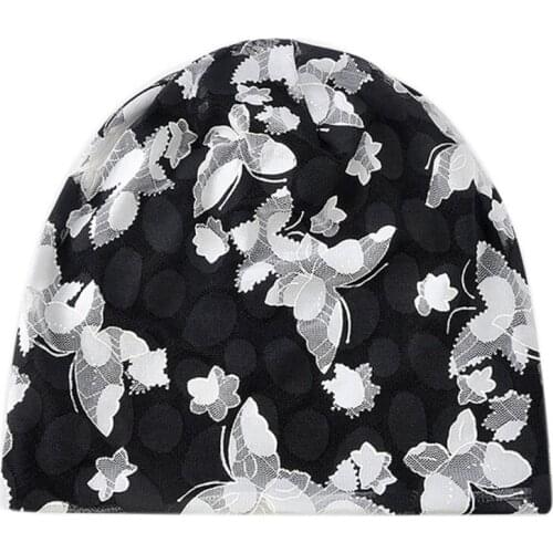 Printed Flower Camping Mountaineering Floral Baggy Beanies Hats for Women Female Caps Beanies 3 Colors