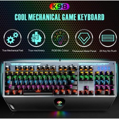 Crack K98 Metal Mechanical Keyboard Green Axis USB Wired RGB Light Emitting Computer Game Keyboard Manufacturer