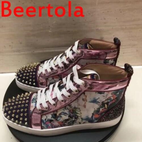 Beertola Flower Male Comfortable Mixed Color Loafers Men Casual Shoes Rivet Party Dress Flats Sole Sneakers Tenis Masculino