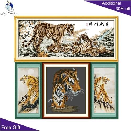 Joy Sunday Tiger Cross Stitch D186D211(1)D211(2)D331 Home Decor Mum and Son Uphill Tiger Family Animal Cross Stitch Kits