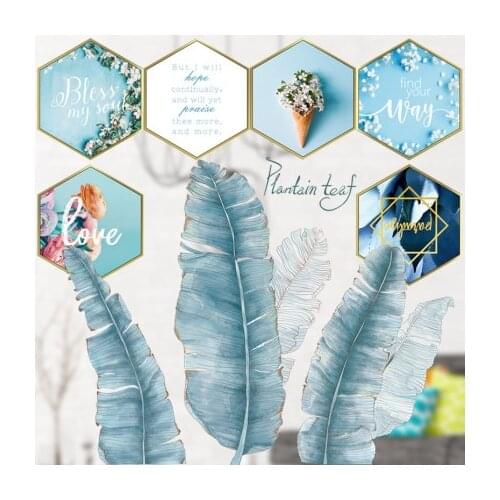 Nordic style Blue Leaves Wall Stickers for Living room Bedroom Dining room Kitchen Kids room DIY Vinyl Wall Decals Door Murals