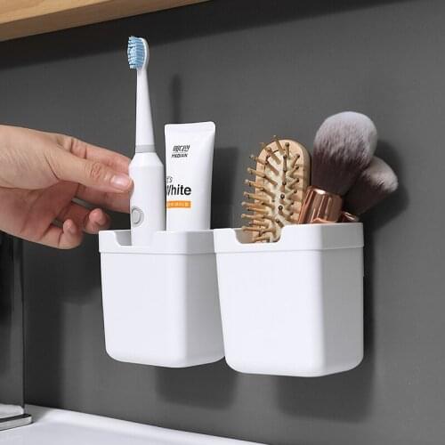 Bathroom Wall Storage Canister No Holes Toothbrush Toothpaste Shelving Household Powerful Suction Cup Sundries Organizer Box