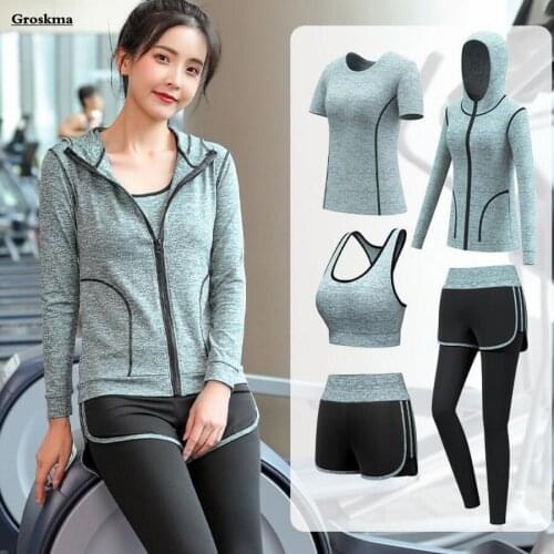 Newest Women Yoga Sets 3/4/5 Piece Suits Quick Dry Fitness Gym Clothing Sports Running High Waist Pants+t Shirt+Bra+Coats+Shorts