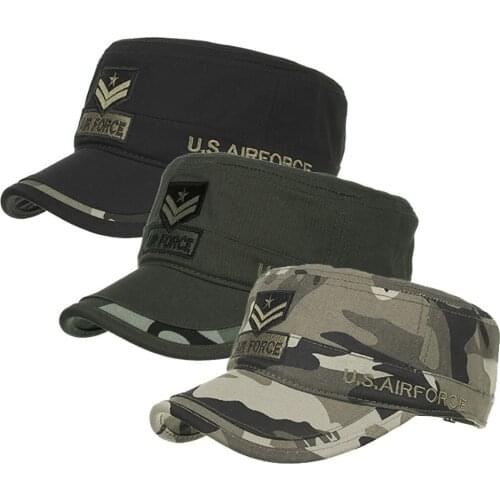 2021 New Flat Roof Military Hat Cadet Patrol Bush Washed Cotton Hat Baseball Field Cap Unique Design Vintage Caps Wholesale