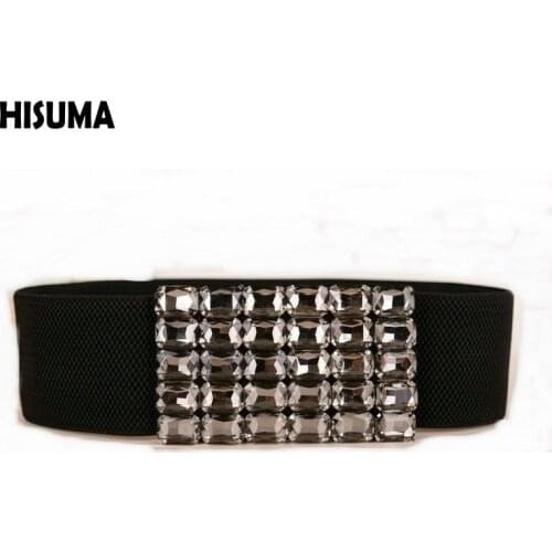 [HISUMA] 2017 New Summer Womens Handmade Quality Elegance Glass Crystal Decorative Girdle belt Women Belts Accessories Black