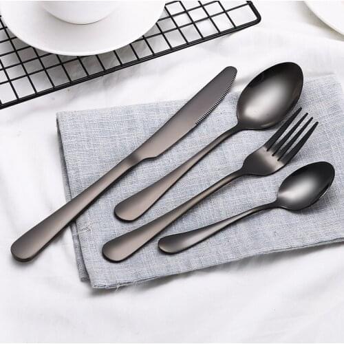 Wholesale Black Cutlery Set Stainless Steel Dinnerware Tableware Silverware Sets Dinner Knife And Fork Drop Shipping