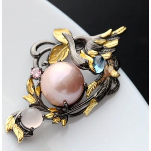 Wholesale S925 Sterling Silver Retro Thai Silver Pendant Handmade Natural Large Pearl Crystal Topaz Silver Pendant Fashion Women