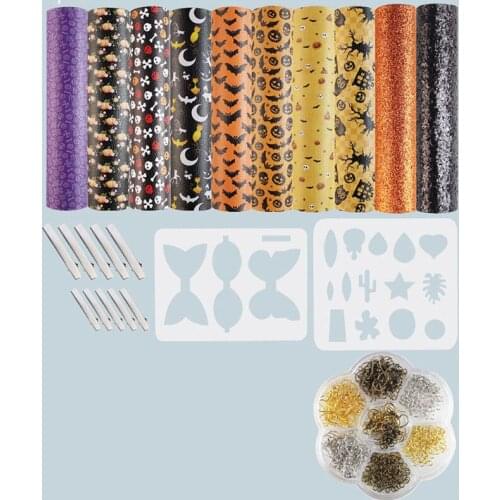 Personality Halloween Leather Set Ear Hook Accessories Duckbill Clip Leather Fabric DIY Earring Keychain Making Material