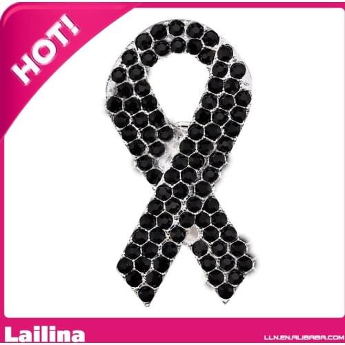 Funeral memorial brooch Remembering King Black Rhinestone Brooch Pin Ribbon Brooch