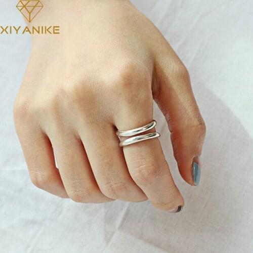 XIYANIKE 925 Sterling Silver Simple Fashion Double-Layered Opening Rings Adjustable Women Wedding Couple Creative Party Jewelry