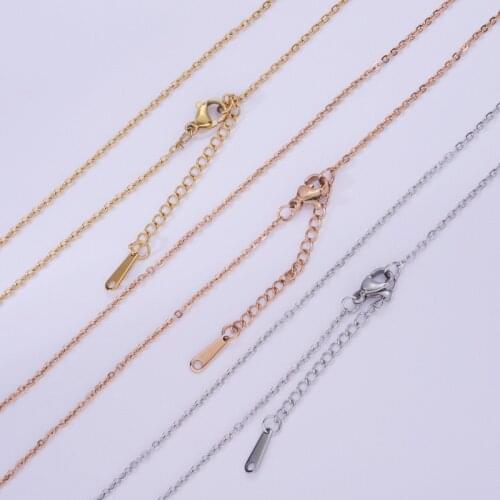 5pcs 316L Stainless Steel 45+5cm Adjustable Gold Link Chain Necklace with End tag for DIY Women Men Cuban Chains Wholesale