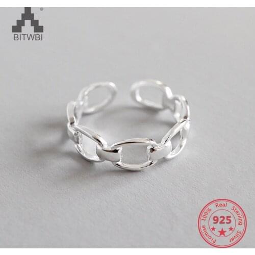 925 Sterling Silver Retro Hollow Chain Adujustable Ring Opening Lady Vintage Fashion Silver Jewelry