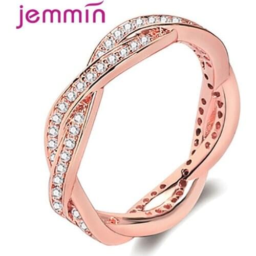 Rose Gold Color Women Wedding Anniversary Shinning 925 Sterling Silver Concise Cross Rings For Female Shimmer AAA Zircon Jewelry