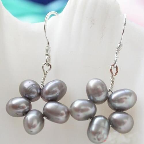 New Favorite Pearl Jewelry 5x7mm Gray Rice Flower Genuine Freshwater Pearl S925 Silver Dangle Earrings Charming Lady Gift