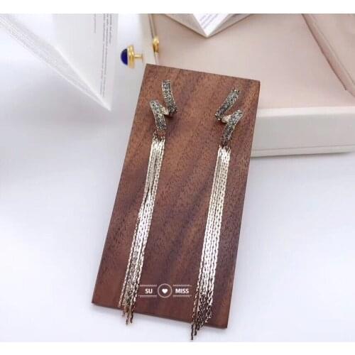 Free Shipping Long Tassel Drop Earrings for Women Grey Crystal Rhinestone Hanging Dangle Earrings Bride Wedding Jewelry