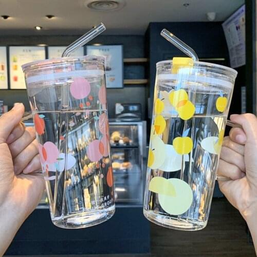Forest Fruit Glass Cup Coffee Mug High Quality Thicken Glass Mug Milk Coffee Tea Cup With Straw Handle Coffee Cup