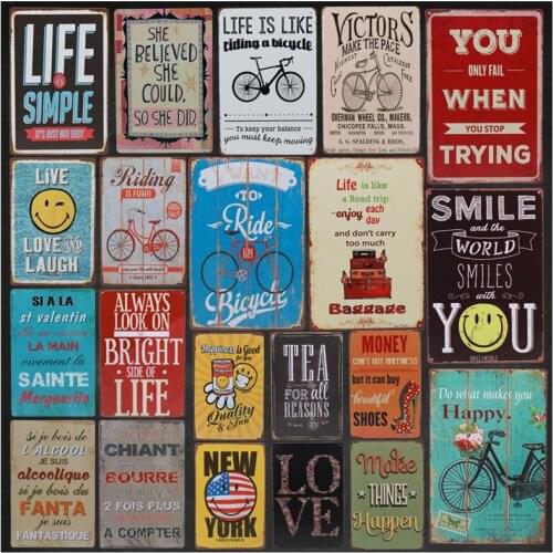 Vintage Metal Retro Stickers Tintin Plaque Tin Signs Love Smile Life Happy Sign Poster Plate Painting Wall Decor 8x12 Inch H89