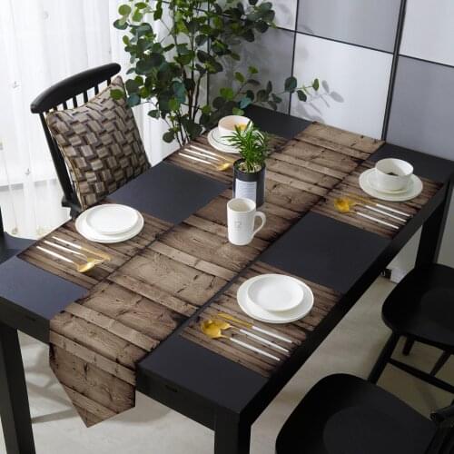 Vintage Brown Wooden Board Table Runner Table Mats Cover For Home Wedding Banquet Festival Party Catering Hotel Table Decoration