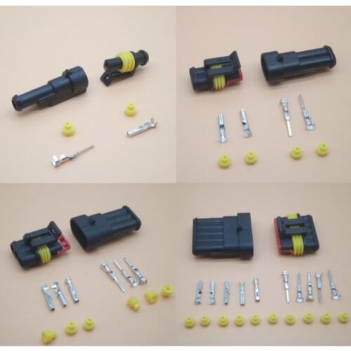 2sets Kit 2pin 1/2/3/4/5 pins Way AMP Super seal Waterproof Electrical Wire Connector Plug for car waterproof connector