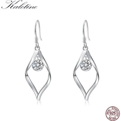 KALETINE 925 Sterling Silver Solitaire Long Drop Earrings For Women Korean Rhinestone Crystal Female 2019 Fashion Jewelry
