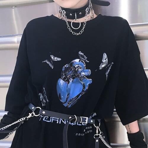 T-Shirts Women Anime Cartoon Print Plus Size Vintage Punk Loose Gothic Harajuku Short Sleeve Clothes Kawaii Y2K Dropshipping Top